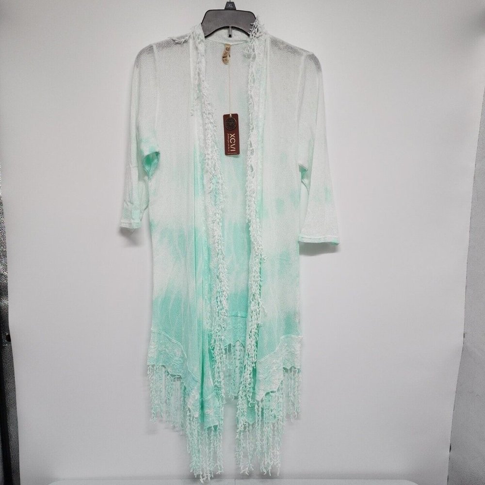 NEW XCVI Cardigan Womens Extra Large Tie Dye Open Front Fringe Boho 100% Cotton